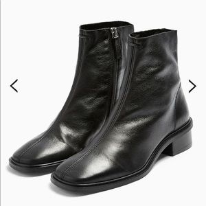 TOPSHOP square toe black zip up boots